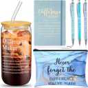 6 Pcs Difference Maker Gift for Women Christmas Teacher Appreciation for Employee Leather Journal Notebook with 3 Ballpoints Tumbler Makeup Bag for Coworkers Staff(Blue)