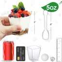 Eupako 200 Pack 5 OZ Plastic Mini Dessert Cups with Spoons - Clear Small Parfait Cups, Square Appetizer Cups for Fruit, Pudding, Mousse, Ice Cream, Party, Wedding, Valentine's Day