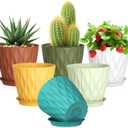 5 inch Plant Pots for Indoor Outdoor Plants, 6 Pack Thick Nursery Pots with Drainage Holes and Saucers, 3D Modern Wave Texture Small Plastic Planter Flower Pots, Multicolor (Colorful)