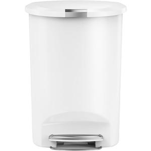 simplehuman 50 Liter Semi-Round Hands-Free Kitchen Step Soft-Close Lid Trash Can, White