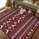 ASPMIZ Christmas Area Rugs 8x10, Buffalo Plaid Rugs for Living Room, Red Reindeer Washable Rug Low Pile, Snowflake Bedroom Rug Non Slip, Soft Faux Wool Throw Carpet for Christmas Decorations