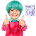 Short Green Synthetic Hair Costume Wig with 2 PCS Tattoos  Natural Looking Cosplay Wigs for Halloween Party, Cosplay Events (Green)