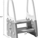 Two Step Stool with Handrails for Toddler and Kids, Standing Learning Stool Tower for Bathroom Sink, Potty Training, Children Step Up Learning Helper with Handles and Safety Non-Slip Pads(Gray)