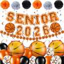 Lunmon 63 Pcs Basketball Senior Night Decorations Includes Basketball Senior 2026 Banners, 18 Inch Foil Balloons 12 Inch Latex Balloons Paper Garland Pompoms Hanging Swirls