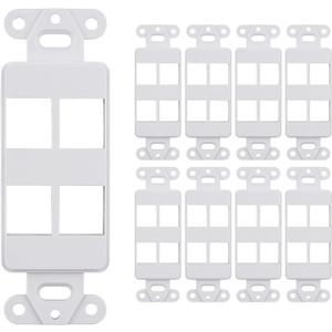 10 Pack Keystone Wall Plate 4 Port, White Decorator Insert Cover for Ethernet, HDMI, Coax, Cat6 Cat5, RJ45, Home & Office Installations