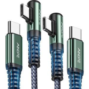 AINOPE Right Angle USB C to USB C Cable 17 3.3FT 60W 2 Pack USBC to USBC for iPhone 16 Pro Max Car Charger Cord Fast Charging Compatible with iPhone 16 15 Samsung A17 iPad Pro Android Phone Accesories (Grey)