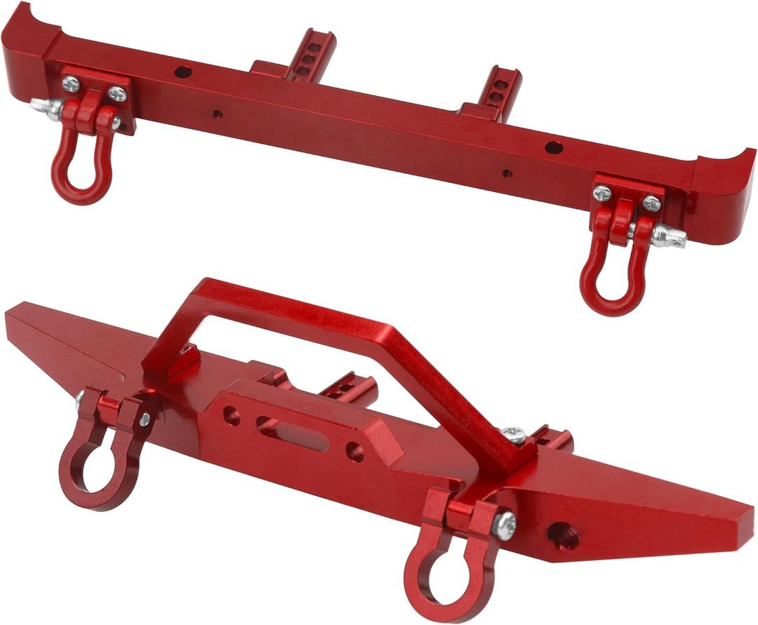 Aluminum Front Rear Bumper & Trailer Hook Compatibke with MN Model MN128 MN-128 1/12 RC Car (Red)