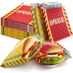 ZEAYEA 200 Pack Burger Wrappers, Aluminum Foil Hamburger Sleeves for Sandwich, BBQ, Water and Grease Resistant Hamburger Bags for Party, Restaurant