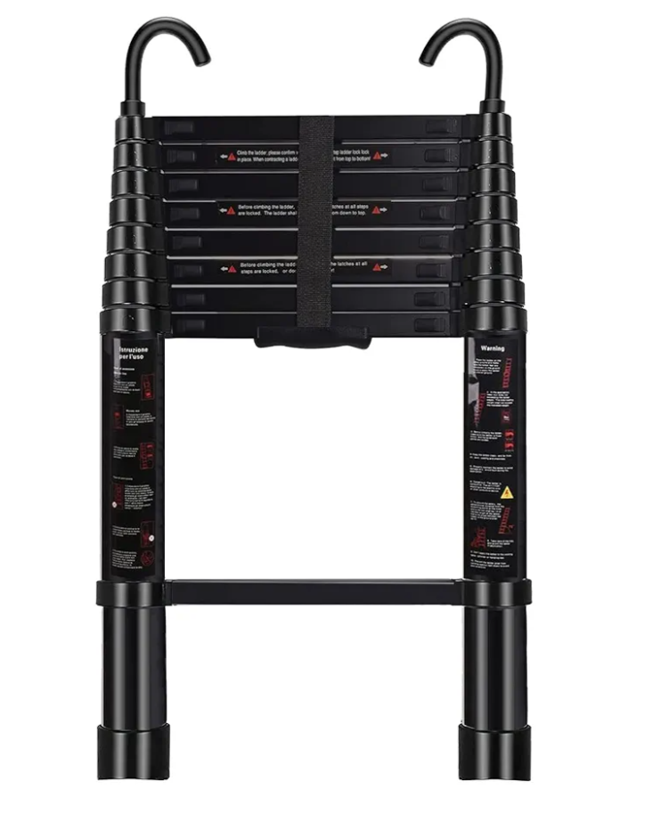 Telescoping Ladder 8.5 FT - Aluminum Telescopic Ladder with Hooks - Folding Extension Ladders for Home Work Loft Roof Attic RV Ladder with EN131 Certification - 330lbs Max Capacity (Black)