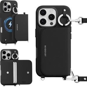 MAGEASY Pouch MagSafe Crossbody Wallet Phone Case for iPhone 16 Pro - Removable Wallet with Strap, 16ft Shockproof Protection, Card Holder & Coin Pocket Magnetic Purse Compatible with MagSafe (Black)