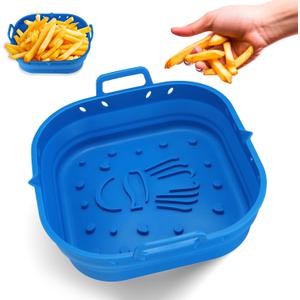Platinum Silicone Air Fryer Liners Reusable Square -Extra Strong-Easy to Clean Blue Air Fryer basket for Oven Microwave Accessories - BPA Free - Food Safe Pot for 5.8QT to 8 QT - 9 Inch