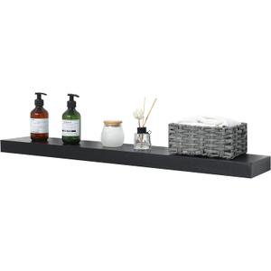 Workshop Wood Floating Shelves, Wide Wooden Wall Shelves for Living Room Bedroom Kitchen Bathroom Farmhouse - Black Color - Set of 1