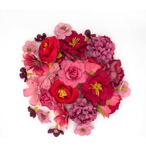 Artificial Flowers for Crafts, 24 Pcs Faux Flowers Heads Bulk, Silk Flowers Heads Fake Rose Daisy Peony Faux Flowers for Hair Decoration, Home Wedding, Wreath Making (Light Red)
