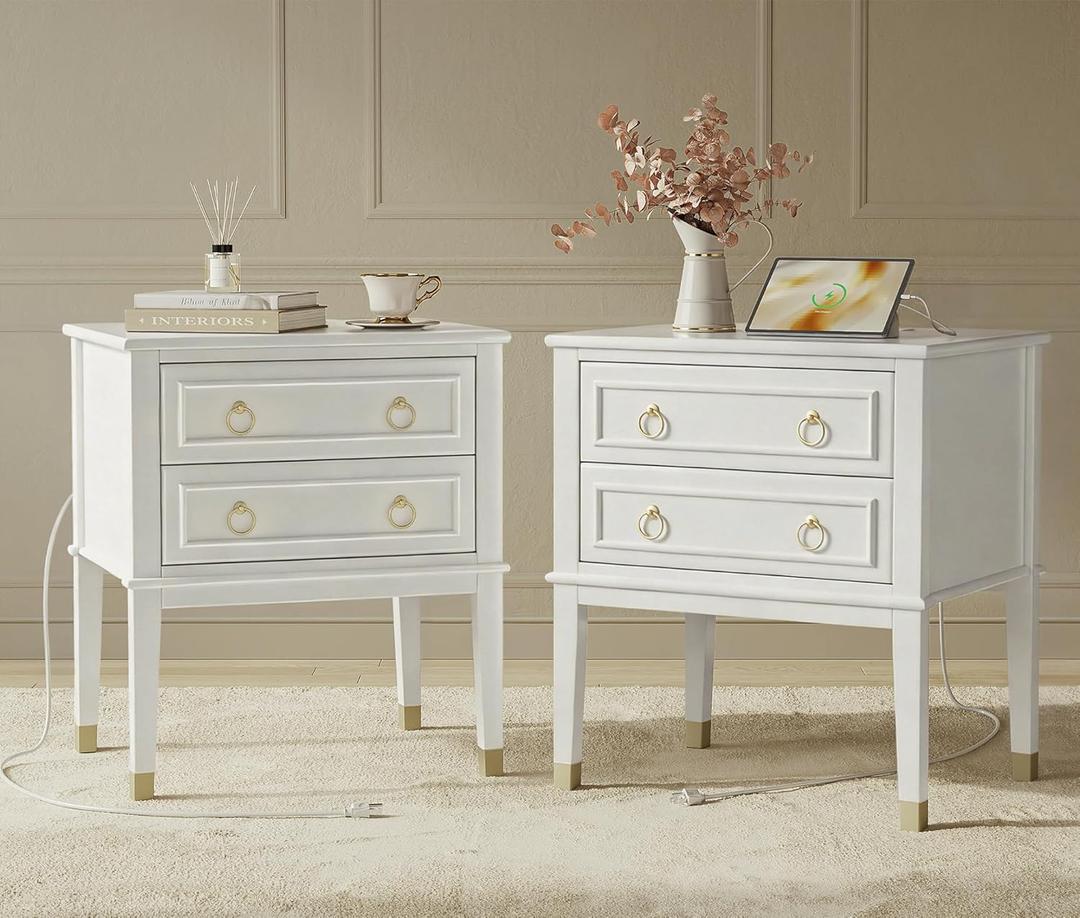 Huuger 27.6 Inch Tall Nightstand with Charging Station, USB-C Port, 23.6 inches x 15.8 inches x 27.6 inches