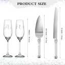 Boao 4 Piece Wedding Cake Knife and Champagne Flutes Server Set Mr and Mrs Toasting Flutes Crystal Rhinestone Cake Cutting Set for Bride and Groom Wedding Engagement Bridal Shower Gifts(Silver)
