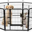 Amazon Basics Dog Playpen, 8 Panels Metal Fence with Door, Foldable for Indoor and Outdoor Use, Suitable for Small to Medium Sized Dogs, 24 Inch Height, Black
