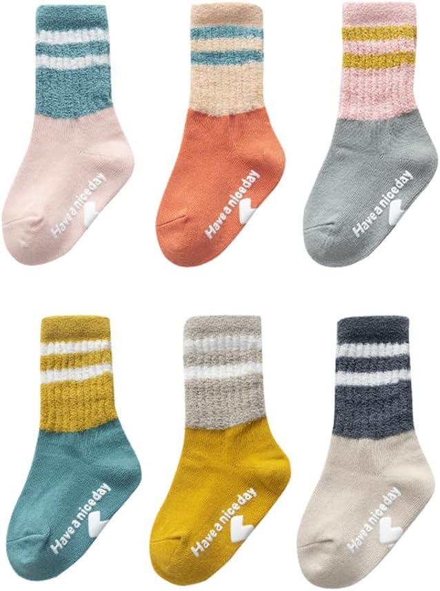 J Poqobog Baby Girls Boys Socks infant Cotton Crew Socks for newborn Non Slip/Anti Skid Toddler Knee-high Socks set (US, Age, 0 Months, 6 Months, Assorted-  6 Pairs) (XXXL)                                                                                                                                                                                                                                 