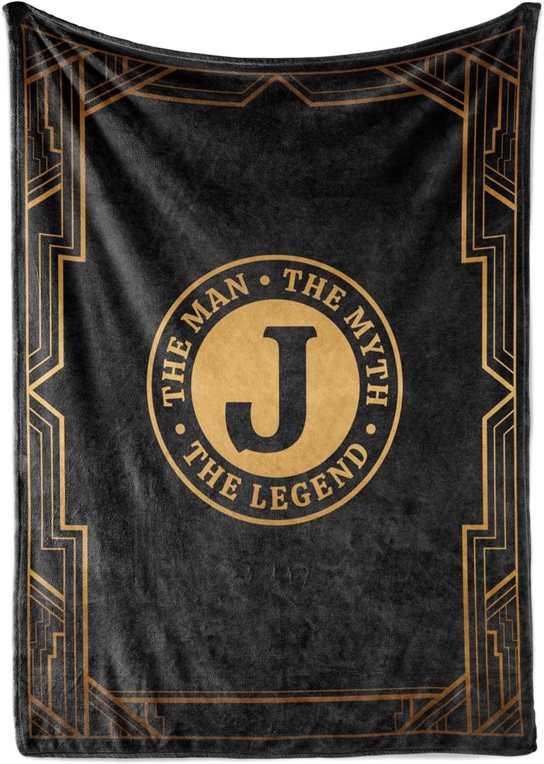 InnoBeta Gifts for Men, Initial Mens Gifts for Him, Birthday Gift Ideas, Mens Blanket, 300gsm Flannel Throw Blanket Gift for Dad, Grandpa, Husband, 50"x 65", J