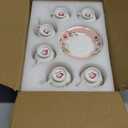 Porcelain Demitasse Set of 6 (12-Piece) - 2.5oz Espresso Cups & Saucers with Romantic Pink Floral Pattern, Dishwasher & Microwave Safe