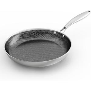 COOKER KING 10-Inch Stainless Steel Pan, Hybrid Nonstick Frying Pan, Skillet, 3-Ply Clad Cookware, Even Heat Distribution, Dishwasher & Oven Safe, with Stay-Cool Handle, Induction Compatible