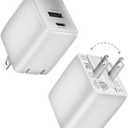 USB C Fast Charging Charger, 30W Dual-Port GaN Nano Charger with Foldable Plug for iPhone 16/15 Series, iPad, Galaxy S24 Ultra and More Series, (White, 2 Pack)