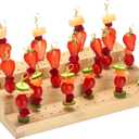 Food Skewer Holder Wooden Pick Stand Catering Supplies Buffet Display Board with Holes Rectangular Appetizer Skewers Tray Multi Level Food Display Stands for Party Cocktail Pick Stand (3 Tier)