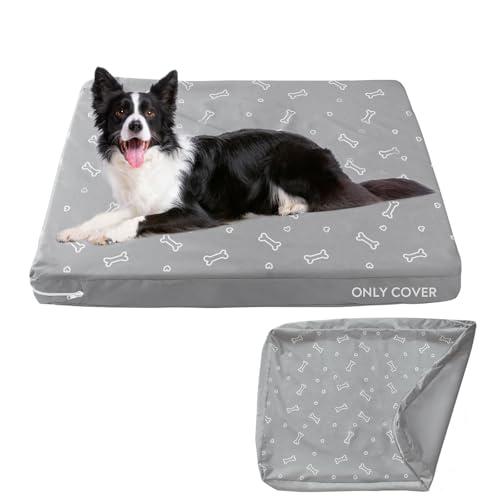 Waterproof Dog Bed Cover, Removable Dog Bed Covers Replacement Washable with Smooth Zipper, Indoor/Outdoor, Bone Print 15 x 20 x 3 Inch for Dog/Cat, Cover Only