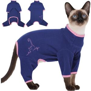 DENTRUN Cat Clothes for Hair Control with Hair Sticky Fabric - Soft Recovery Suit & Breathable Lint-Resistant Cat Sweater for Cats Only, Kitten Onesie Pajamas, S, Blue