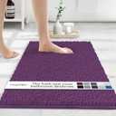 MAYSHINE Plush Shaggy Chenille Bath Mat | Extra Soft, Super Absorbent, Non-Slip Bathroom Rug | Fluffy Microfiber, Area Rug Sets for Bathroom Floor, Kitchen, Living Room | 24"x17" | Plum