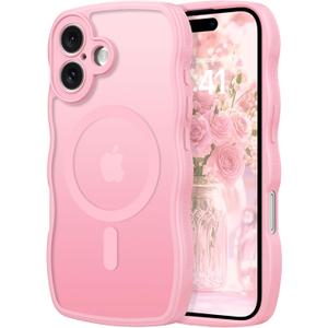 for iPhone 16 Case with MagSafe, Upgraded [Full Camera Protection] [Fit for MagSafe] [Mil-Grade Drop] Cute Wave Translucent Non-Slip Phone Case for iPhone 16 6.1",Pink