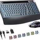 Attoe 2.4G Wireless Keyboard and Mouse Combo, Rechargeable Ergonomic Wireless Computer Keyboard with 7 Colored Backlits, Phone Holder, Volume Knob for Mac Windows Laptop PC