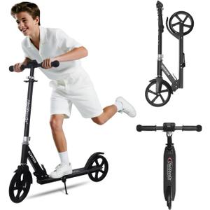 Nattork Scooter for Kids 6+, Teens & Adults - Max Load 220LB, Foldable, Lightweight, Adjustable Height, 8-Inch Wheels Kick Scooter for Boys Girls