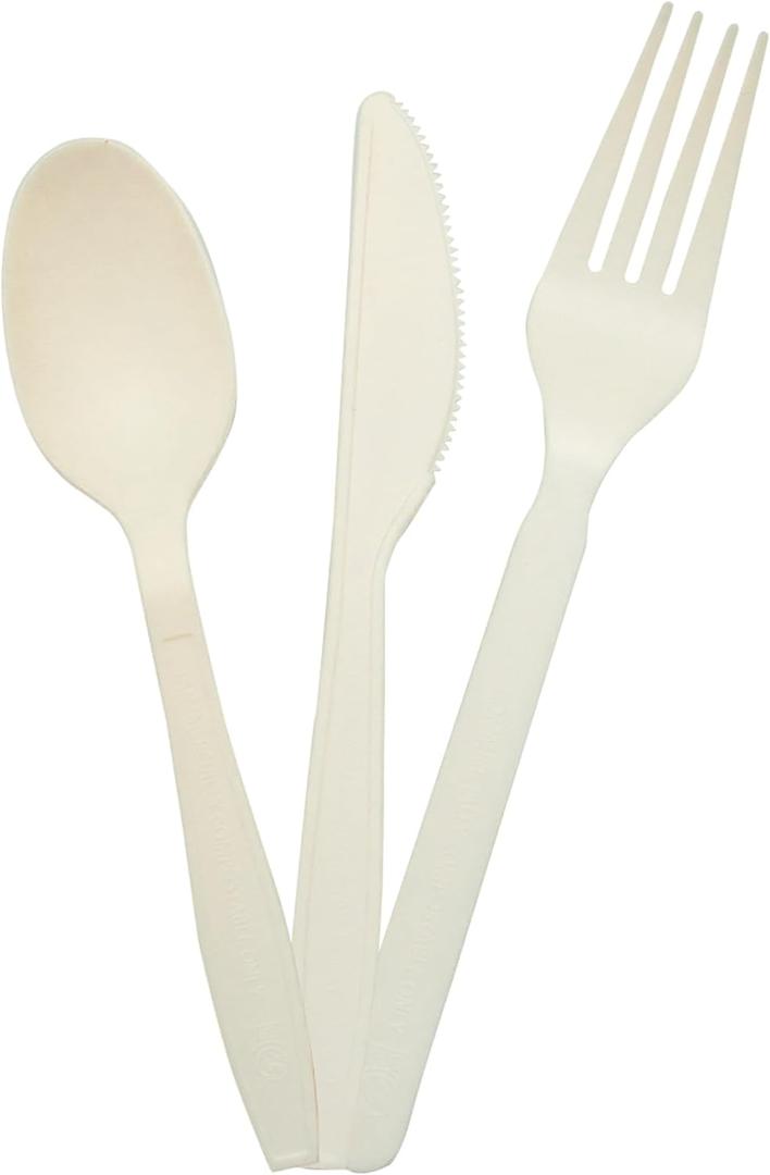 Compostable Cutlery: 24 Count, Disposable Plastic Cutlery Set, Compostable Spoons, Forks, Knives, For Birthday Parties, Wedding, Events, And More