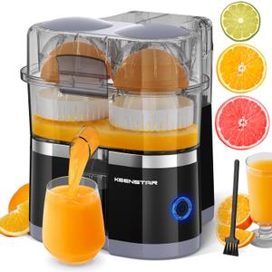 KEENSTAR Electric Citrus Juicer, Dual-Head Orange Juicer Squeezer with Power Cord, Portable Juicer with Cleaning Brush for Lemon, Grapefruit, High Juice Yield, One Touch Operation, Easy to Clean (Middle, Black)
