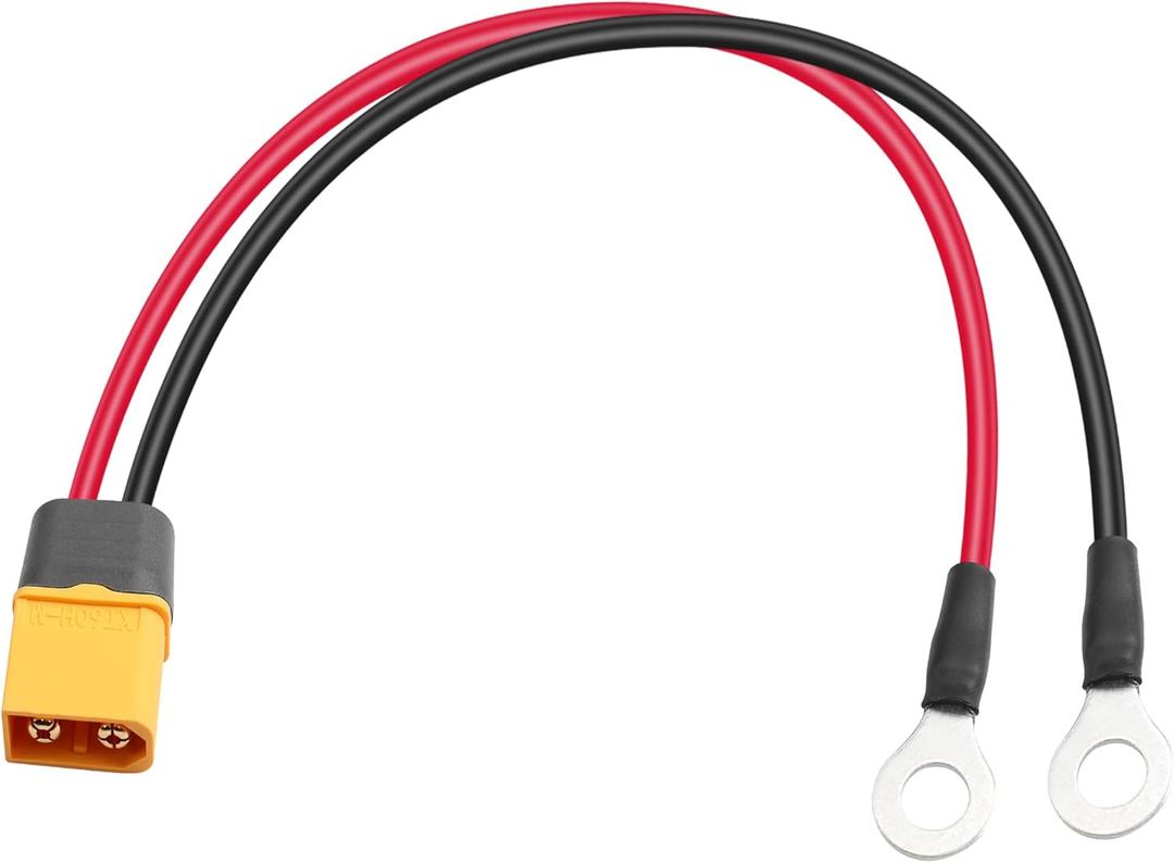 PNGKNYOCN XT60 to O Ring Terminal Cable,14AWG XT60 Male to O Ring Terminals Extension Power Cable for Solar Panel Kit and Battery Charge(0.3M/1FT)