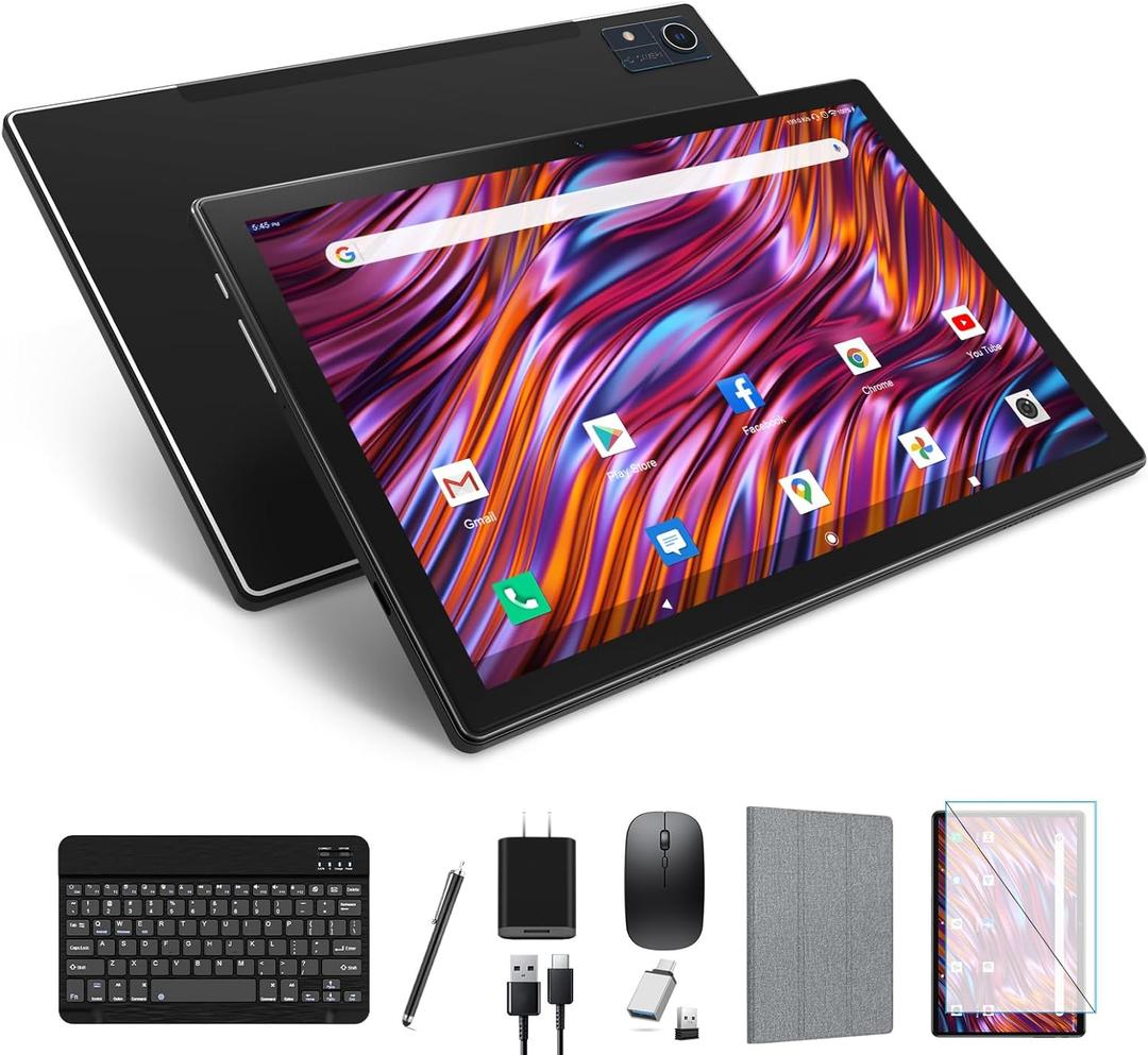 Latest 2025 Android 13 Tablet, 128GB+16(8+8 Expand)GB/512GB Expandable, Octa-Core Tablet with 5G WiFi, 8000mAh Battery, 10.1 inch Tableta with 21MP Camera, Tableta with Keyboard, Bluetooth,Mouse, Case (Black)