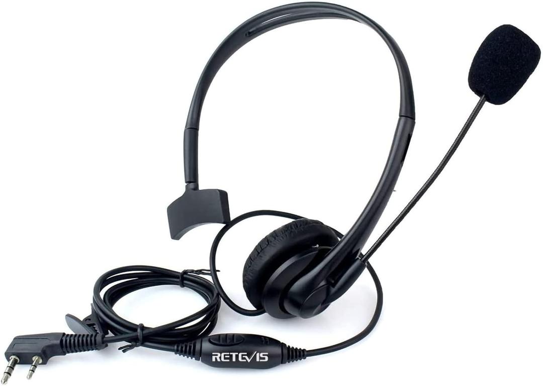 Retevis Overhead Walkie Talkie Headset with Boom Mic, for RT22 RT21 H-777 RT68 RT86, Compatible with Pxton, Baofeng BF-888S/BF-T26, Kenwood Walkie-talkies, 2 Pin Two Way Radio Earpiece(1 Pack)