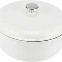 Amazon Basics Enameled Cast Iron Dutch Oven Pot with Lid, Round, Dual Handles, Heavy-Duty, Oven Safe for Stews, Roasting, Baking, 7.3-Quart, Matte White
