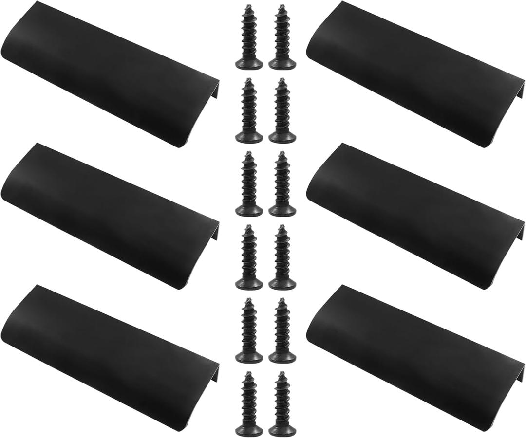   BokWin 6Pcs 120mm/4.72 Inch Mount Finger Edge Pull, Furniture Drawer Handles, Aluminum Concealed Handle for Home Kitchen Door Drawer Cabinet with Screws (Black) 