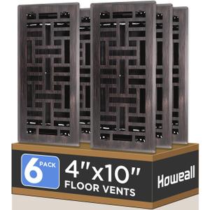 4x10 Inches 6 Pack Heavy Duty Walkable Floor Register - Easy Adjust Air Supply Lever Decorative Floor Vent Covers, Seattle Design Vent Covers for Home - Oil Rubbed Bronze