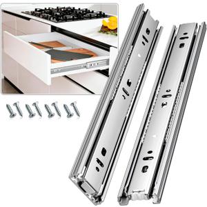 Drawer Slides Ball Bearing 3 Folds Full Extension Side Mount Cabinet Runners Glides Rails Track 100 Lbs Load(1 Pair (Silver), 22 inch)
