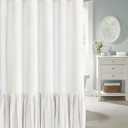 Awellife Farmhouse Shower Curtain Ruffle Linen Textured Boho Shower Curtain for Bathroom, White 72" W x 72" L
