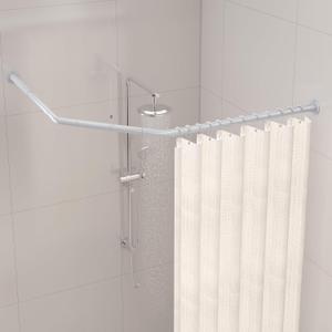 Corner Shower Curtain Rod, Diamond Shaped [Both Sides: 22" - 34.8", Middle: 28" - 43.7"] Adjustable Bathroom Bathtub Shower Rod with 12 Hooks & Ceiling Support - Silver Gray