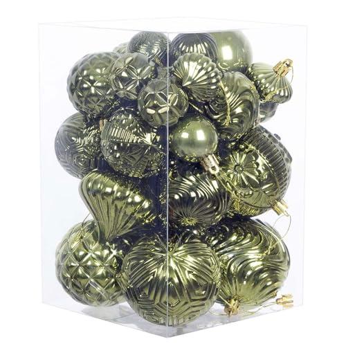 Christmas Ball Ornaments Set, 36pcs Dark Green Assorted Multi-Size Xmas Tree Ball Ornaments, Shatterproof Christmas Tree Hanging Ornaments for Xmas Decoration