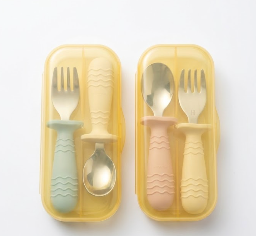 2 x KINGSTONE Toddler Utensils Set with Case, 18/10 Stainless Steel Kids Silverware - Children Safe Small Fork & Spoon, Food-Grade Toddler Dishes, Mirror Polished, Dishwasher Safe