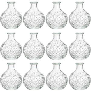 SOUJOY 12 Pack Small Glass Ball Bud Vase, Unique Mini Low Sitting Flower Vase, Clear Diamond Floral Centerpieces for Home Decor, Weddings, Floral Arrangements, Events, Parties