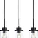 Modern Black Farmhouse Clear Glass Cylinder Pendant Light Fixture, Single Hanging Pendant Lighting for Kitchen Island, Dining Room, Bedroom & Hallway(3 Packs)