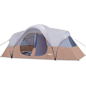 UNP Camping Tent 10-Person-Family Tents, Parties, Music Festival Tent, Big, Easy Up, 5 Large Mesh Windows, Double Layer, 2 Room, Waterproof, Weather Resistant, 18ft x 9ft x78in (10 Person Tent, Khaki Brown)
