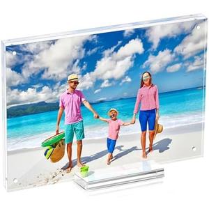 laapee 6x8 Magnetic Acrylic Picture Frame, Clear Double Sided Frame with Base, Frameless Floating Lucite Photo Frame Stands on Desk Table Horizontally or Vertically
