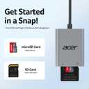 Acer SD Card Reader USB C, Dual Slots Type C to Memory Card Reader, Aluminum Micro SD Card Camera Adapter for MicroSD, SDHC, SDXC, Compatible with iPhone16/15, MacBook, iPad Pro, Android, Laptop (Grey)